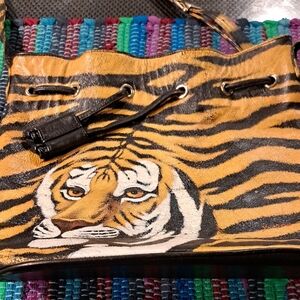 Leather Painted Tiger Pattern Shoulder Bag